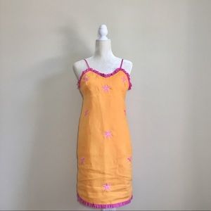 EUC CJ Laing 100% linen embroidered dress 12